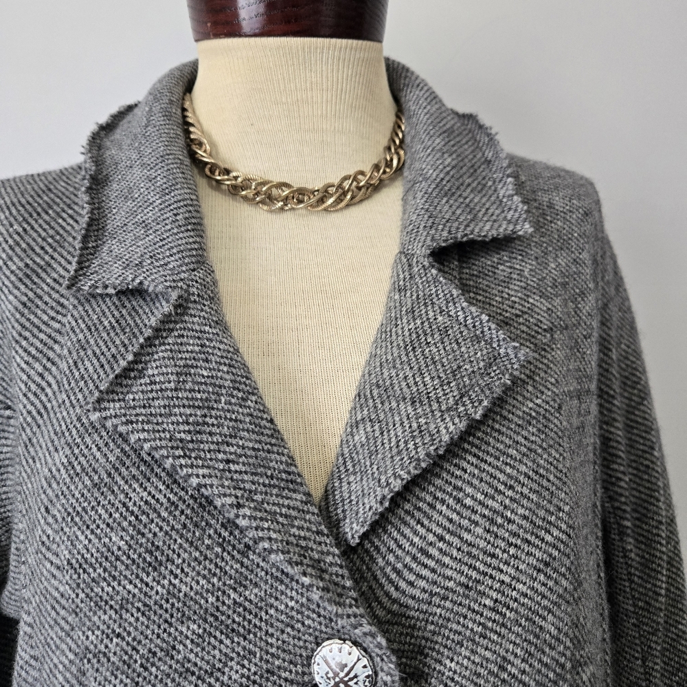 FREE PEOPLE NWT Wool Blend Long Grey Knit Longline Jacket/ Coatigan. Size Large - Picture 13 of 16